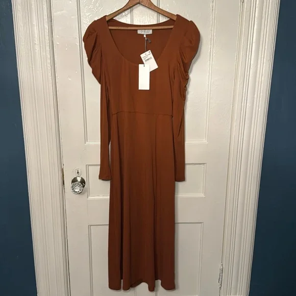 wayf brown dress Wayf Brown Rust Sleeveless Mock Neck Midi Dress NWT Size XL